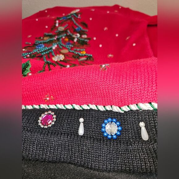 Vintage Victoria Jones Red Embellished Christmas Tree Sweater Size S - Picture 4 of 6